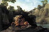 Horse Canvas Paintings - Lion Devouring a Horse